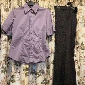 Soft lavender shirt blouse size M and warm grey pants black size 6P
